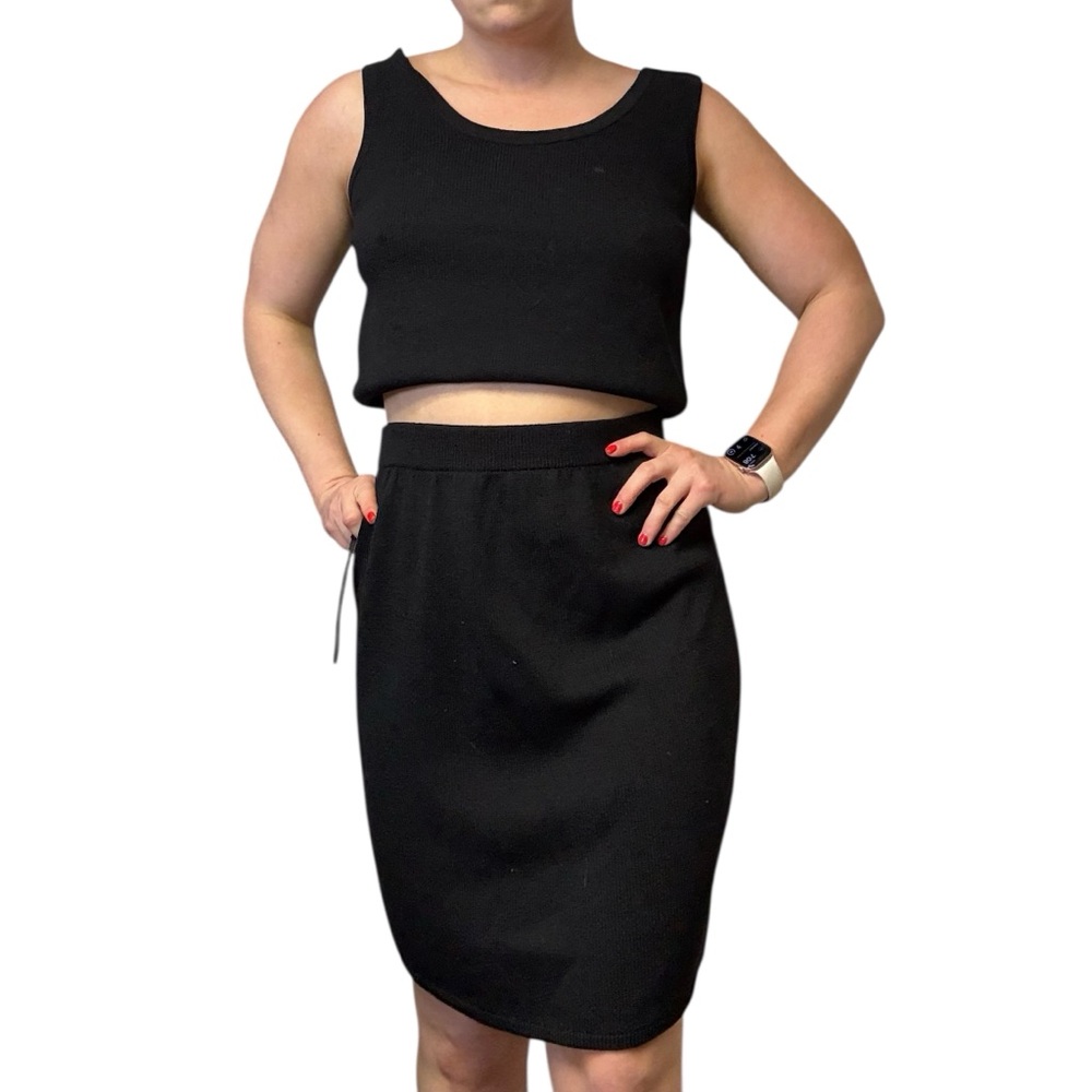 St. John Basics 2 Piece Set Tank Top Skirt Black Small 8 Santana Knit Stretch - Picture 3 of 15